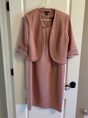 Brianna Miley Rose Pink Midi Dress with Cropped Embroidered Sleeve Jacket